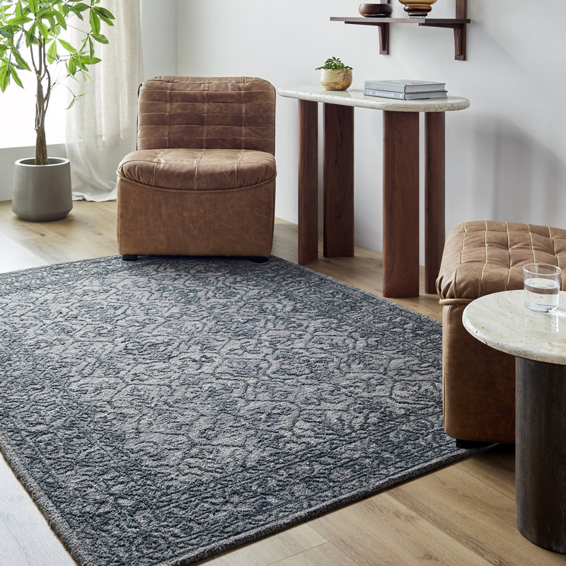 Moroccan Wool Hand Tufted Area Rug, Charcoal/Deep Teal, Rectangle 183 x 274 cm