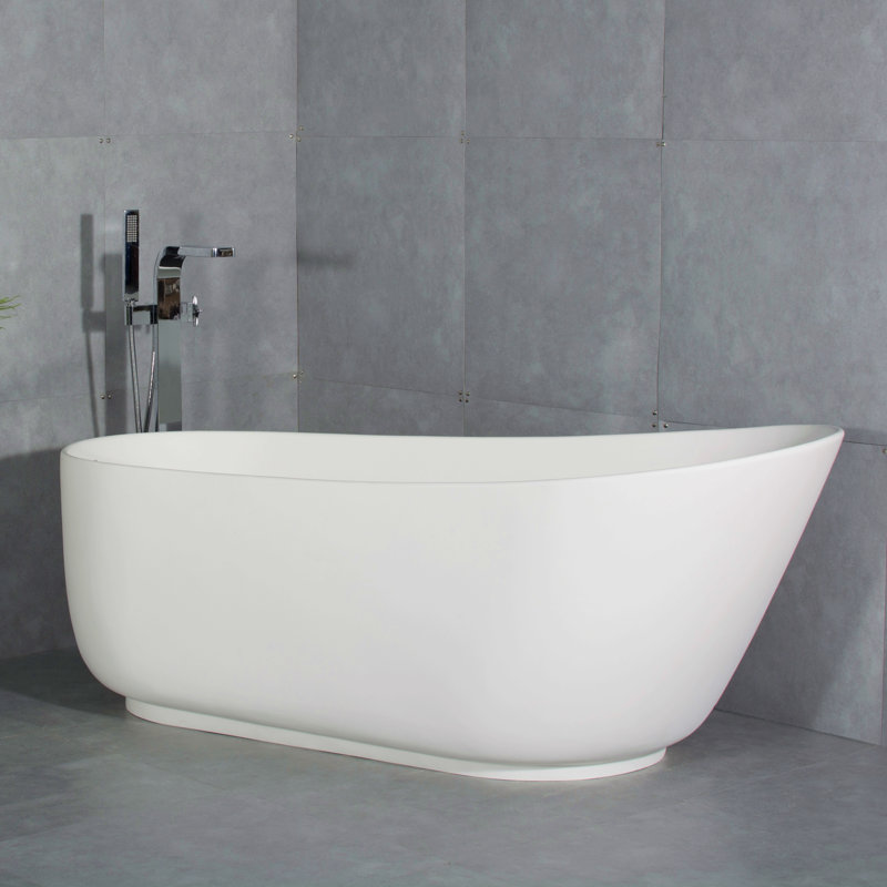 67-Inch Solid Surface Stone Resin Oval Shape Soaking Bathtub With Overflow For The Bathroom