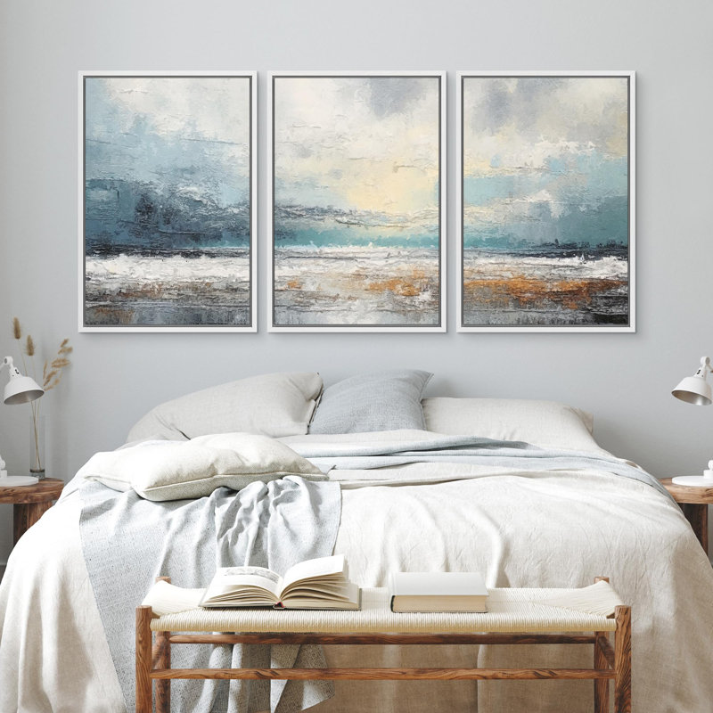 Coastal Beach Blue Ocean Waterfront Coastal Pastel Landscape Nature Modern Art Decor Rustic Relax / Calm 3 pièces