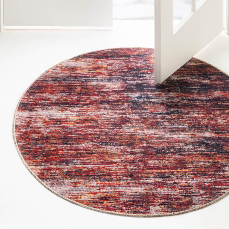 Tapis rouge / gris Montalto, Rond 3 pi 6 po