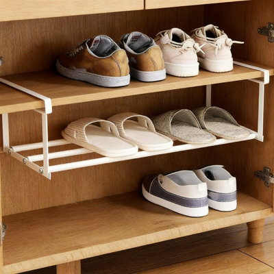 Étagère à chaussures extensible de 16,54 à 29,53 pouces blanche rétractable sous l'armoire pour suspendre un placard, un hall d'entrée, un coin, un garage