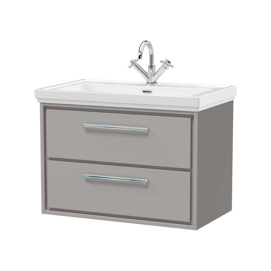 Hudson Reed Lille 600mm Fern Green 2 Drawer Wall Hung Vanity Unit With 1 Tap Hole Fireclay Basin