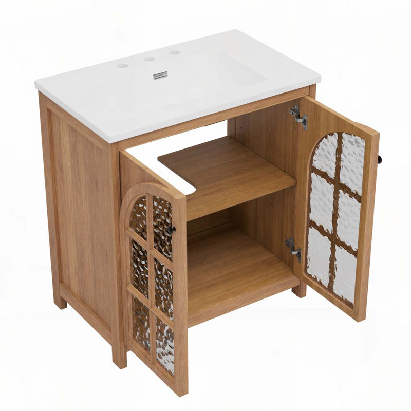 Meuble-lavabo de ferme 31 po avec lavabo en céramique, Naturel antique