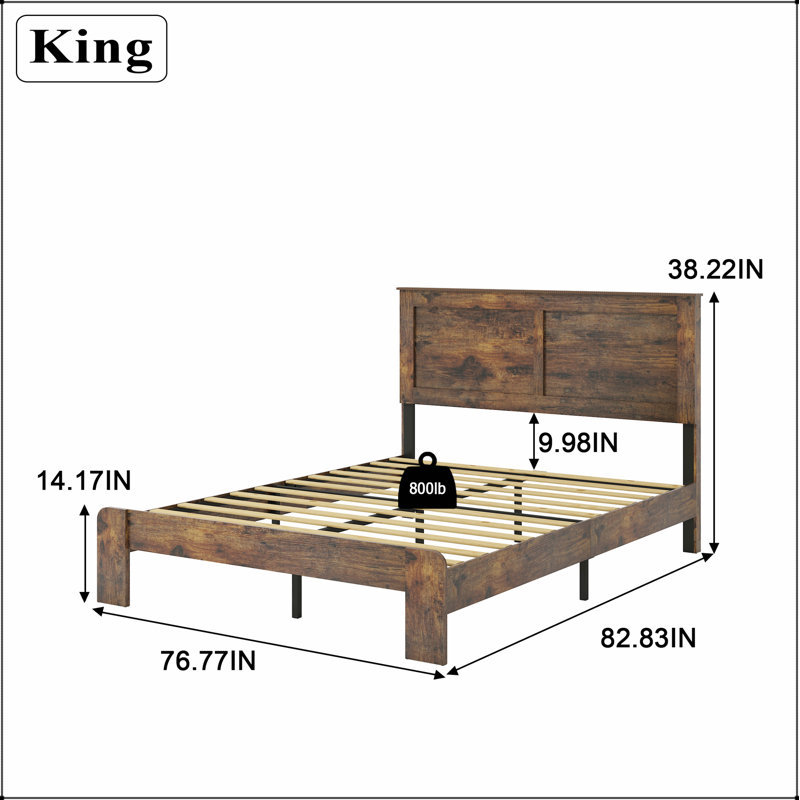 Bed Frame King Size, Wood Platform Bed Frame , Noise Free,No Box Spring Needed and Easy Assembly Tool,Large Under Bed Storage,