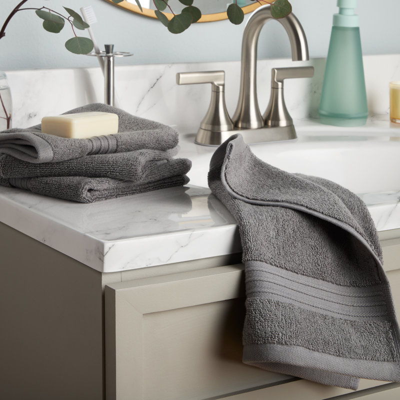 TOWN & COUNTRY EVERYDAY 4-Piece Solid Dobby Border Washcloth Set, 13x13-Inch, 100% Cotton, Gray