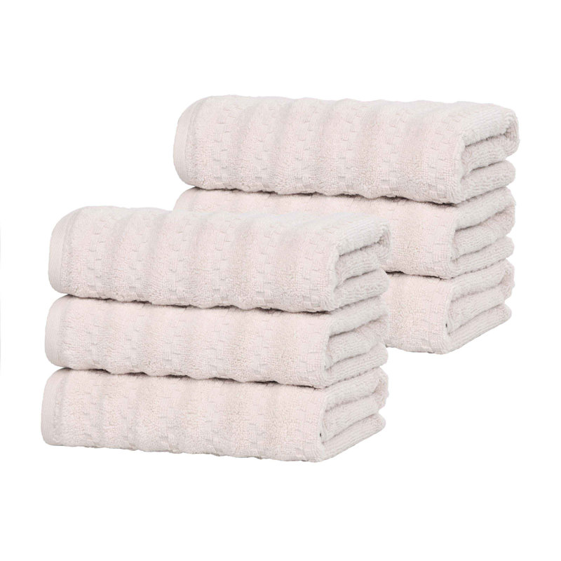 Blue Nile Mills  Zero-Twist Cotton Hand Towel Set - Waffle Stripe Texture - Quick-Dry, Silver