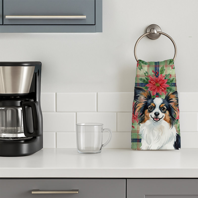 Tricoilor Papillon Christmas PoinsettIas Kitchen Towel, White/Black/Brown Papillon