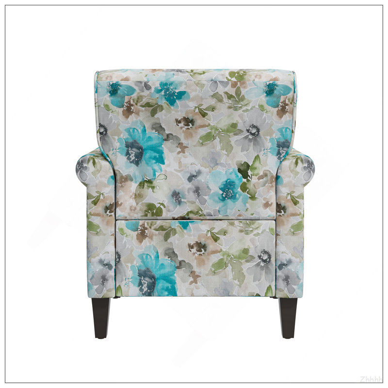 Chaise d'appoint Barnet en bleu pastel et floral gris avec pieds en bois massif, Blue