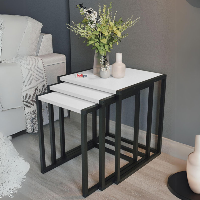 Ezioma Solid Wood Side Table Set, White