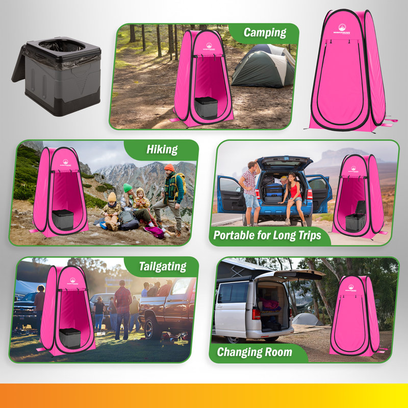 Toilette portative pour adultes avec tente d'intimité Pop Up - Trousse de salle de bain de voyage pour toilette avec tente de douche ou vestiaire pour voyage Roadtrip, Beach ou RV de Wakeman Outdoor (rose)