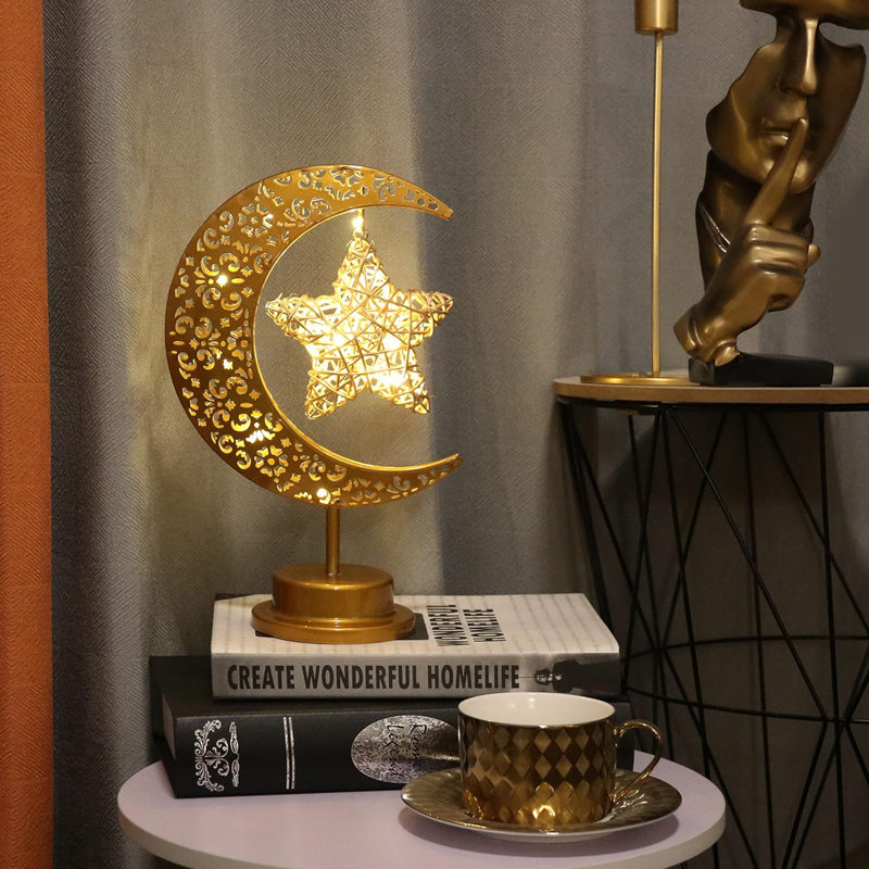 Ornamental Decorative Table Lamp, Battery Powered LED Crescent Lamp Decorative, Bedroom Bedside Desktop Table Lamp Decorative, Moon Star Model