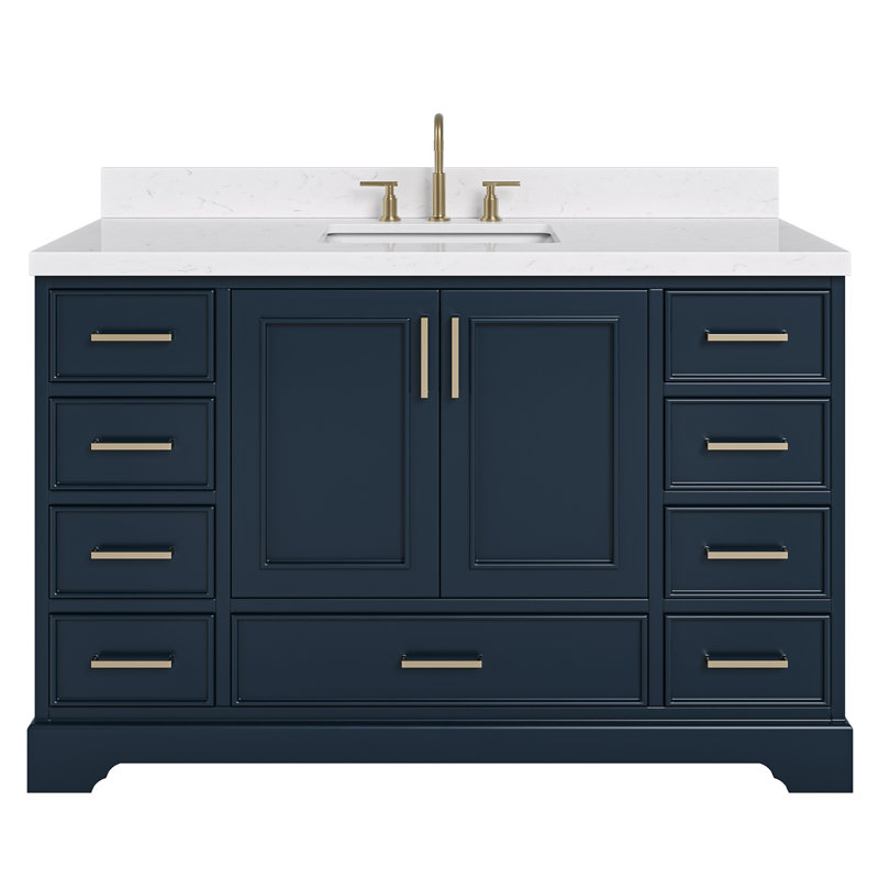 54.25'' Single Bathroom Vanity with Carrara Quartz Top, Midnight Blue