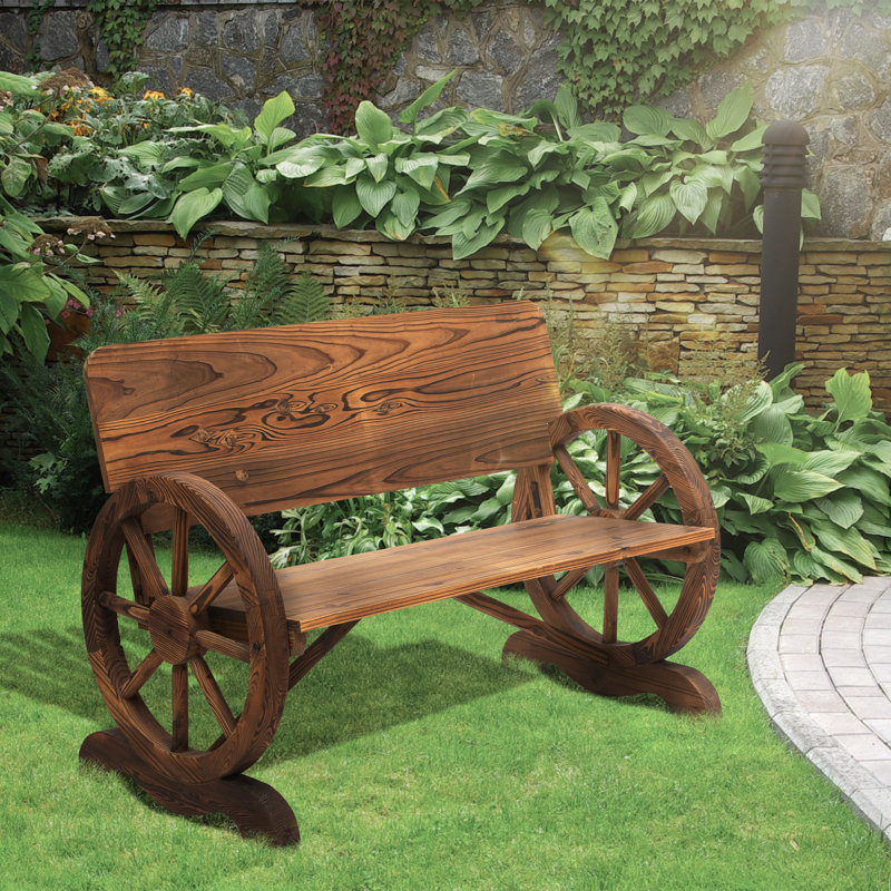 Outsunny Wooden Garden Bench 2 Seater High Back Outdoor Carbonized Brown