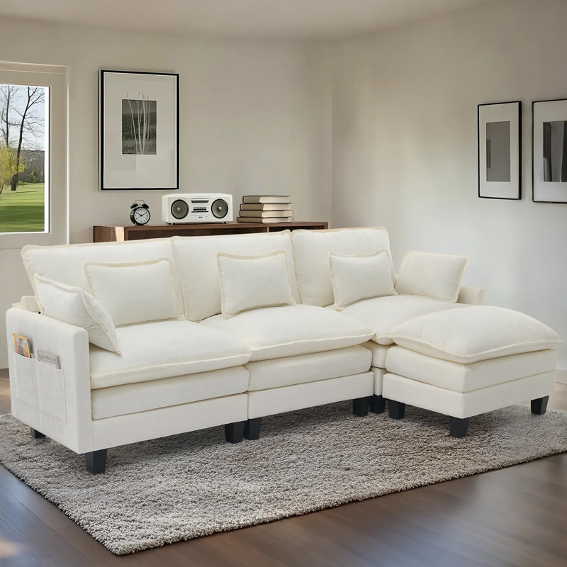 113" W 4 - Piece Chenille Sectional, Beige