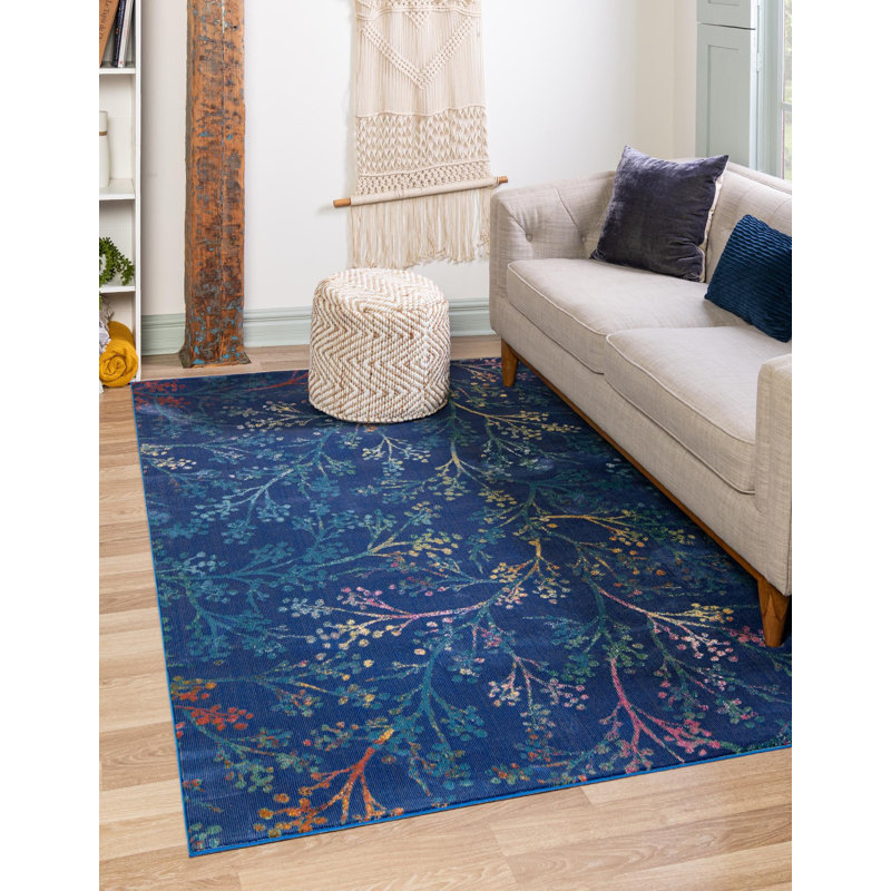Tapis bleu marine / jaune / rouge Antony, Rectangle 4 pi x 6 pi