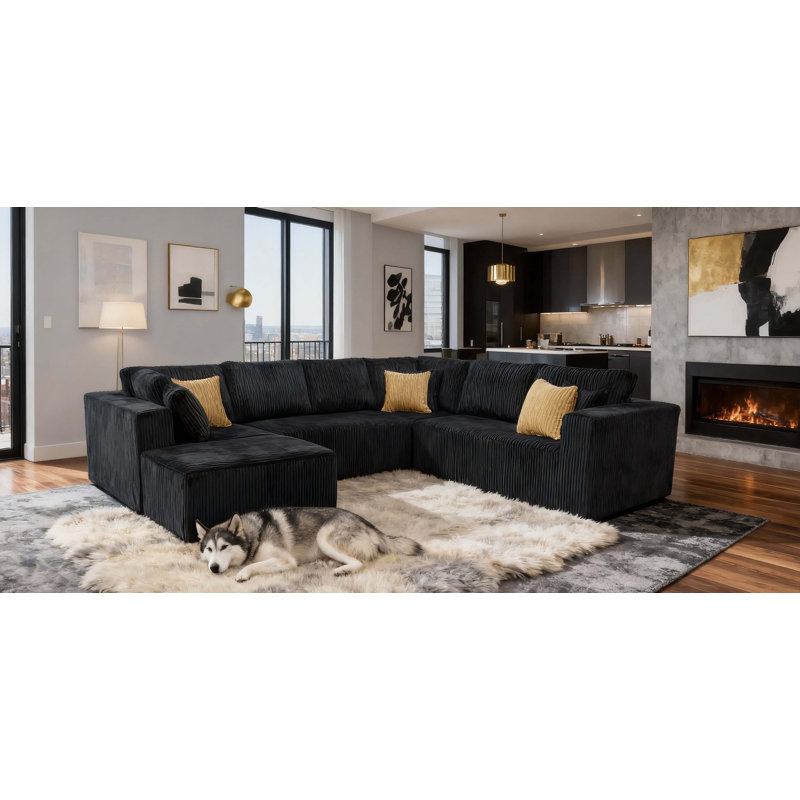 Canapé modulaire Phantom, Velours côtelé noir