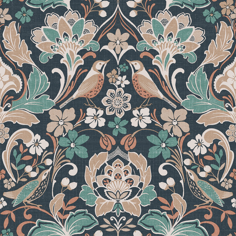 Papier peint floral Birdy Nuthatch, Bleu