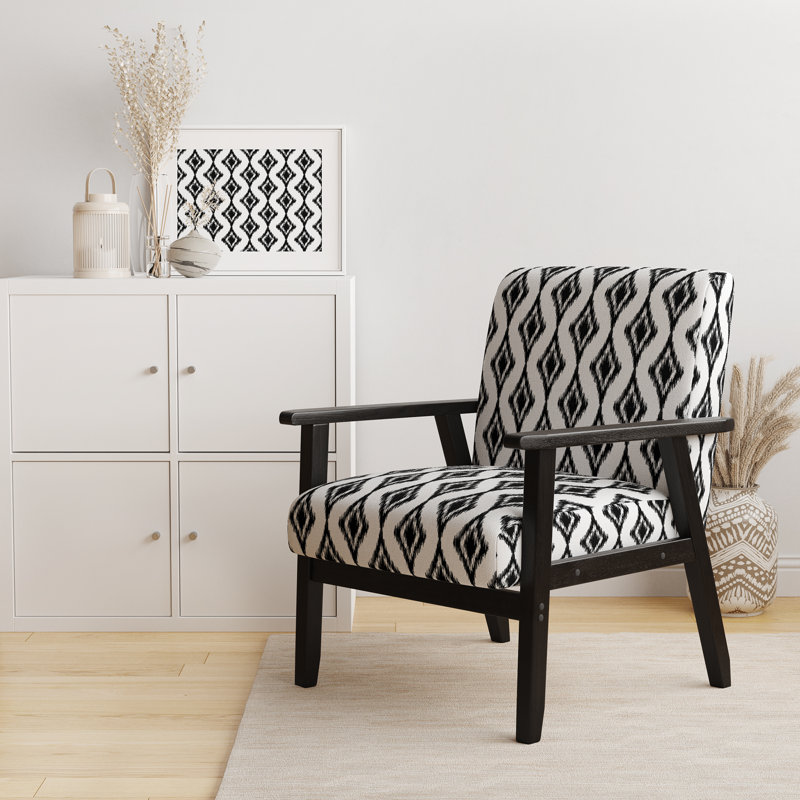 Fauteuil d'appoint décoratif en velours noir et blanc Ikat