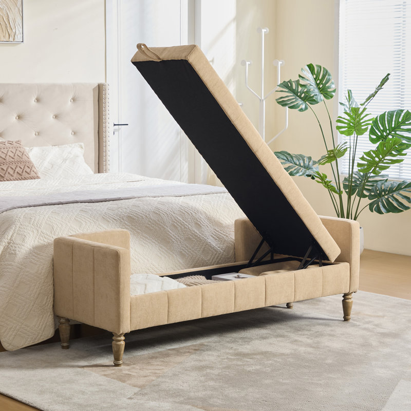 Banc de rangement à dessus rabattable en chenille l 64,6 po Laura, Blé
