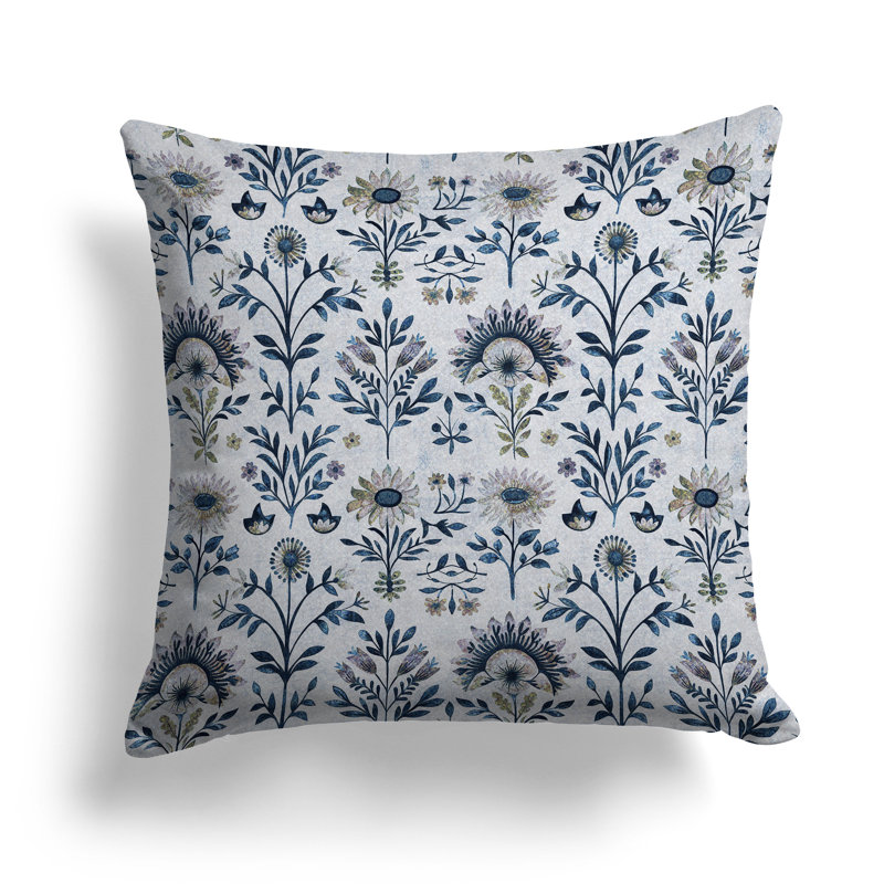 Coussin décoratif intérieur / extérieur Rustic Sunflower Harmony, Bleu / Vert / Gris, H 18 po x l 18 po