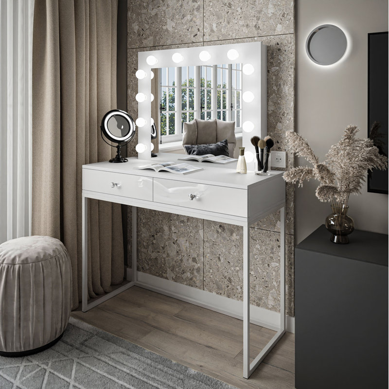 Jasmonique Dressing Table with Mirror, White
