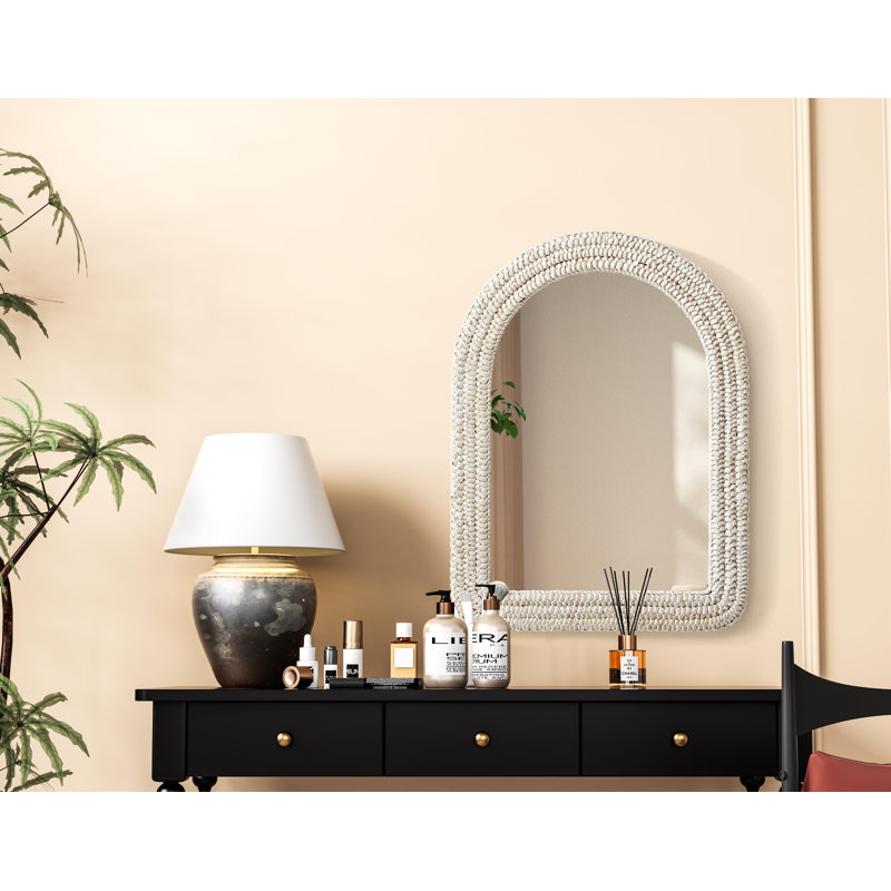 Arch Cornhusk Mirror in Linen White, 36" x 27"