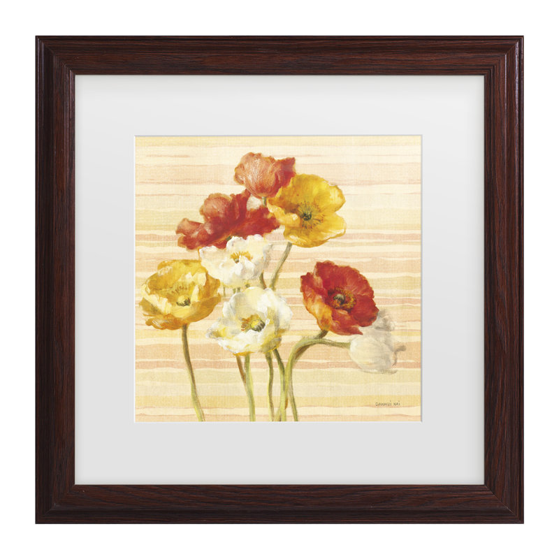 «Danhui Nai Dancing Poppies on Stripes Matted Art encadré», H 18,75 po x l 18,75 po