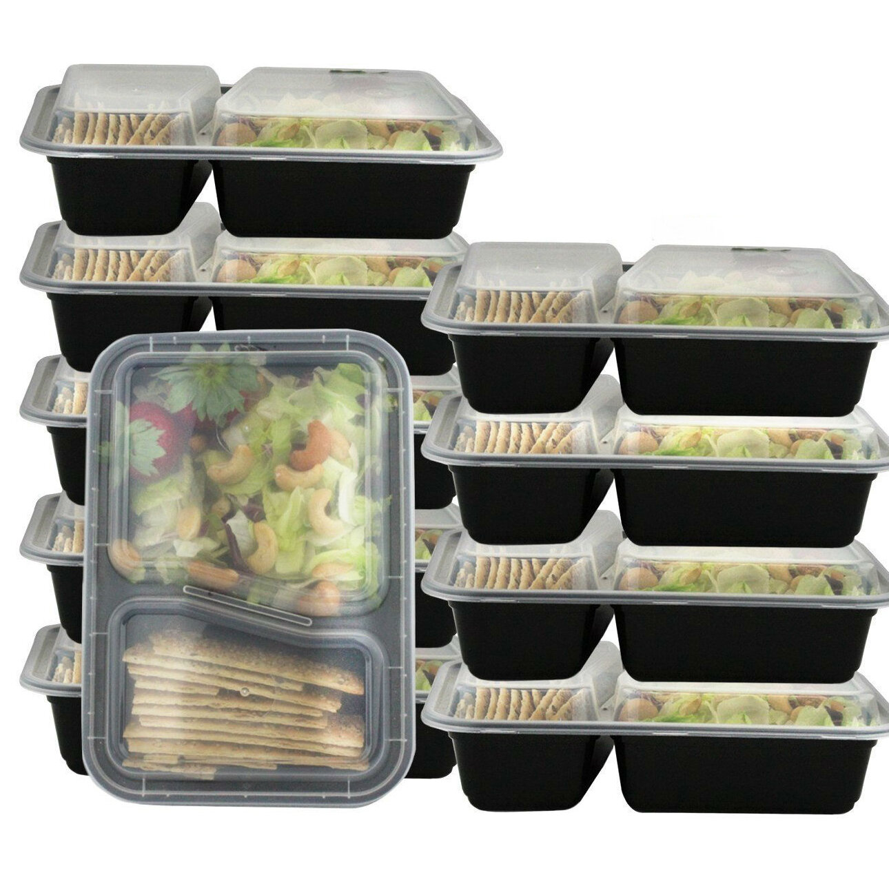 Genicook Oven-Safe Glass Meal-Prep Divided Food Storage Container Sets