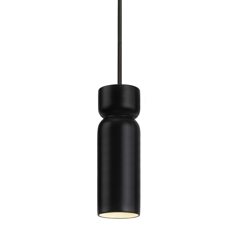 Luminaire suspendu cylindrique à 1 lumière Gokmen, Blanc brillant, Noir mat
