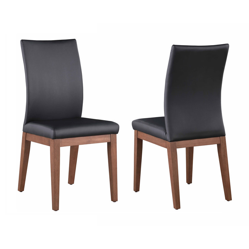 Emma Modern Curved Back Black Faux Leather Side Chair with Solid Wood Legs