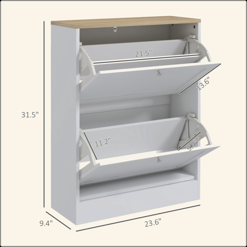 Slim Entryway Shoe Cabinet, Modern Hidden Shoe Storage with 2 Flip Drawers & Adjustable Shelves, Holds 12 Pairs of Shoes