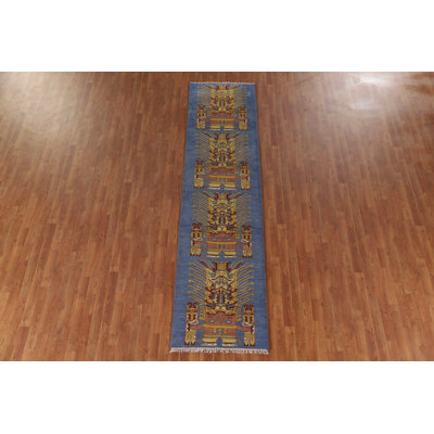 Light Blue Traditional  Oriental Runner Rug 3x10