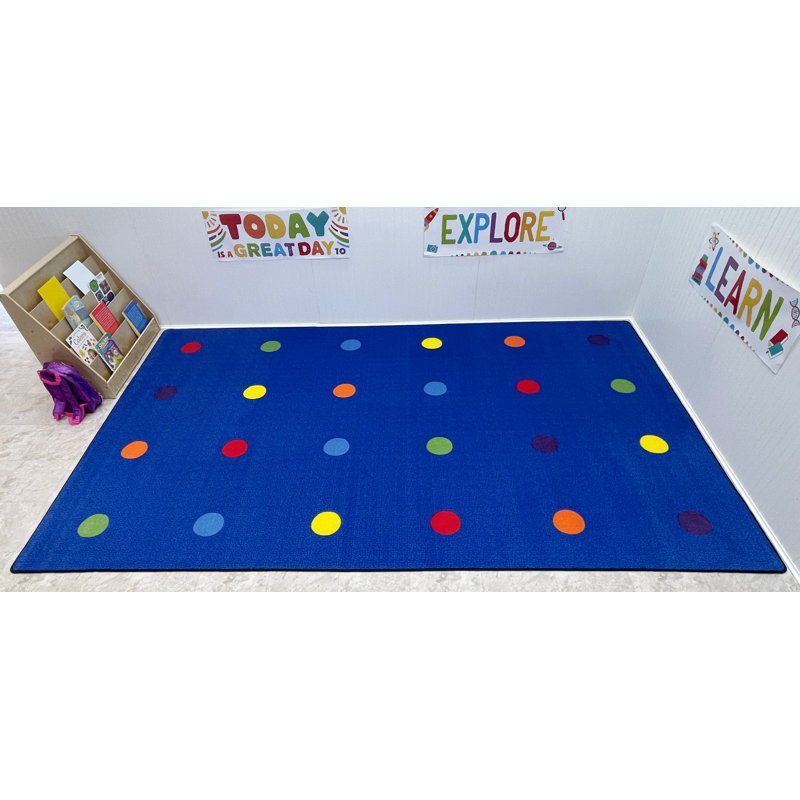 KidCarpet On The Spot Seating Classroom Rug, 10' x 12' Rectangle, Multi on Blue Educational Rug for Home or School Learning Area | Area Rug for Kids