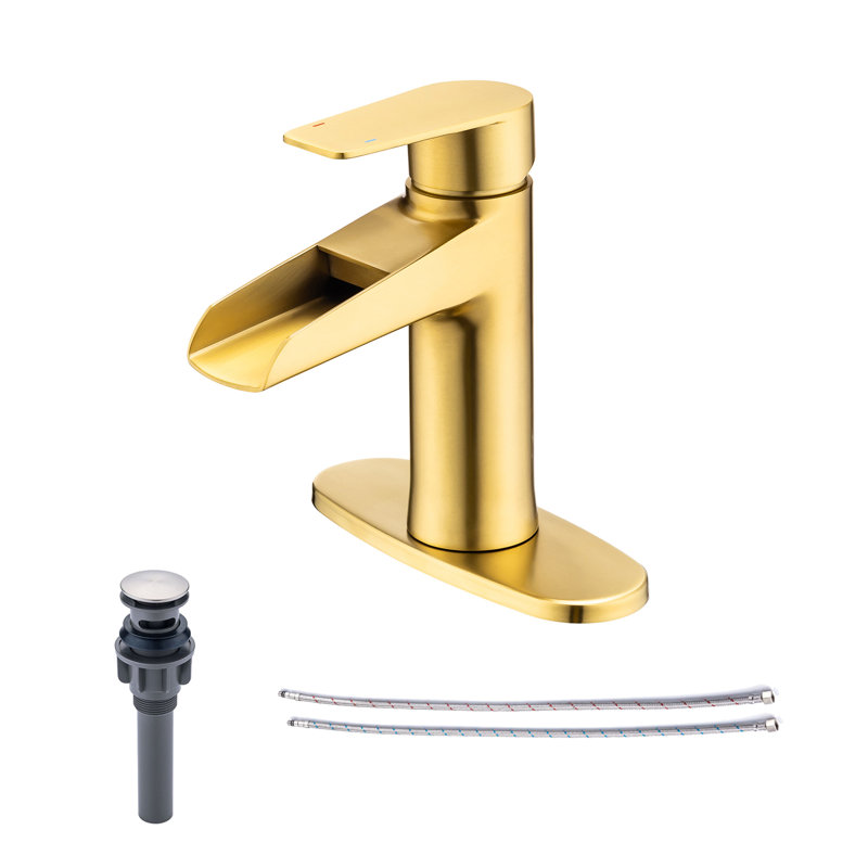 Single Hole Bathroom Faucet with Drain Assembly, Brushed Gold