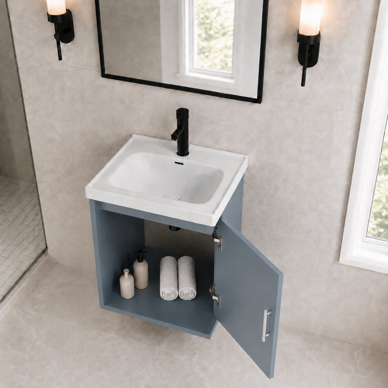 Meuble-lavabo simple flottant 16 po avec lavabo en céramique et portes à fermeture douce 16 po, Blue