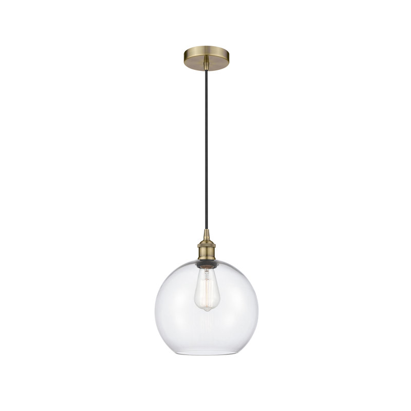Luminaire suspendu sphère 1 lumière Athens, H 17,38 po x l 13,75 po x P 13,75 po, Transparent, Laiton antique
