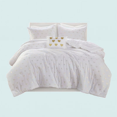 Metallic Printed Polyester Comforter Set With Throw Pillow