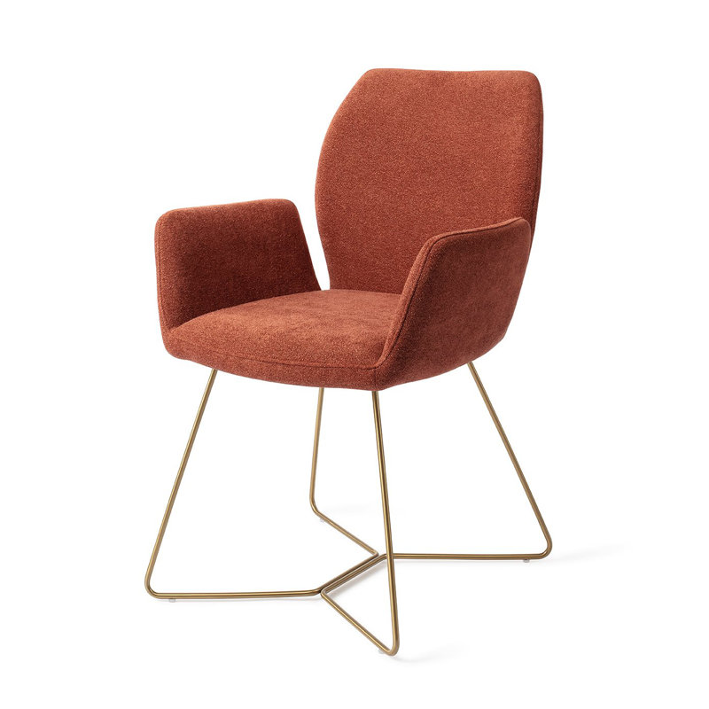 Azuolas 47.5cm H Polyester Upholstered Metal Armchair, Gold, Terracotta