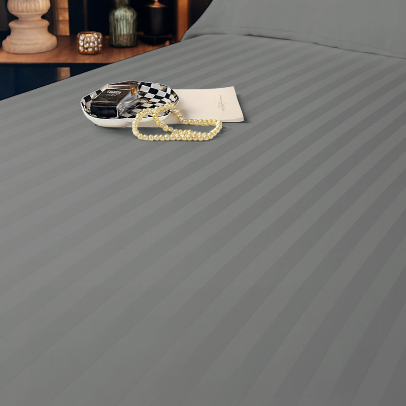 Aspire Homeware Luxury 40cm Deep Striped Fitted Sheet for Hotel Style Bedroom Comfort, Charcoal, Double (4'6)