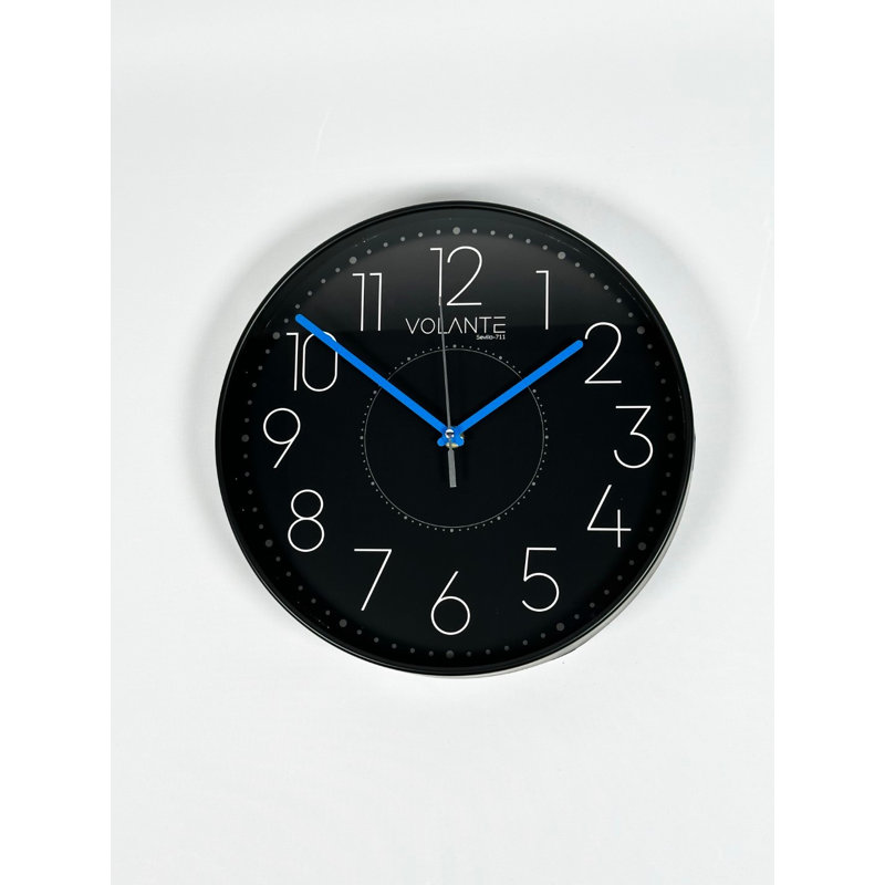 Elegant Decorative Wall Clock, 11.8 inches Diameter, Black Plastic Frame, Real Glass Cover, 1.8 inches Thick | Stylish and Functional Home Decor | Perfect for Living Room, Bedroom, and Office Spaces