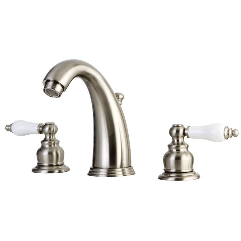 Kingston Brass English Country Two-Handle 3-Hole Deck Mount Widespread Bathroom Faucet with Retail Pop-Up Drain