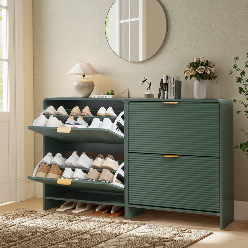 Armoire de rangement pour chaussures 16 paires avec 2 tiroirs rabattables, Vert