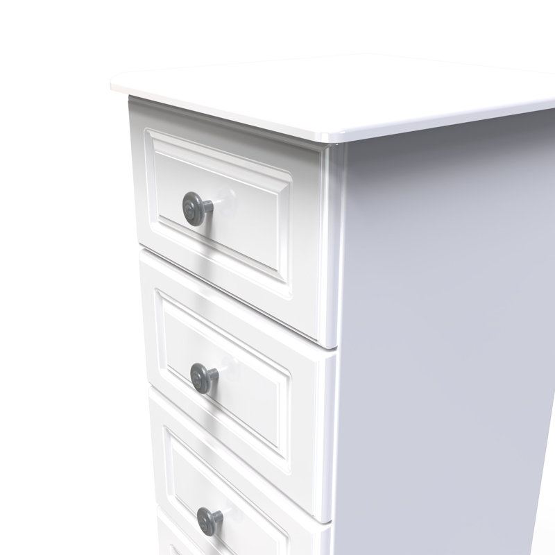 Adala 40cm W Manufactured Wood Bedside Table, White Gloss/White