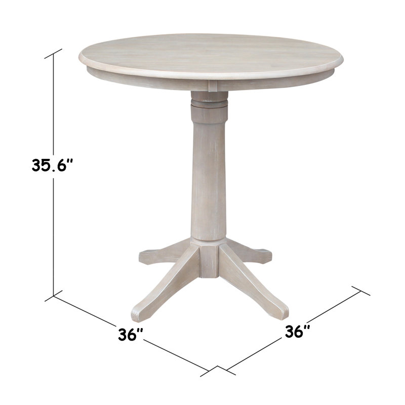 Gianluka Counter Height Solid Wood Dining Table, Washed Gray Taupe, 35.9" H x 36" L x 36" W