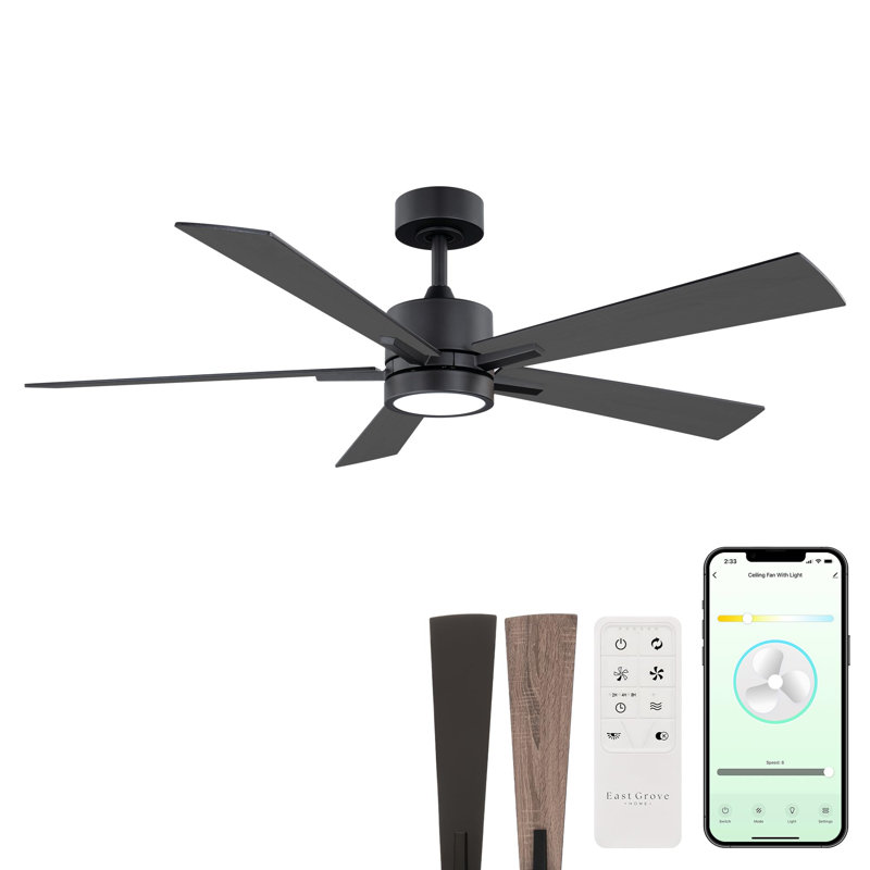 Bali Smart 5-Blade 52in Ceiling Fan 2700K-6000K CCT Selectable LED Light Kit with Remote Control and Hardware with Reversible Blades in Weathered Works With iOS or Android App