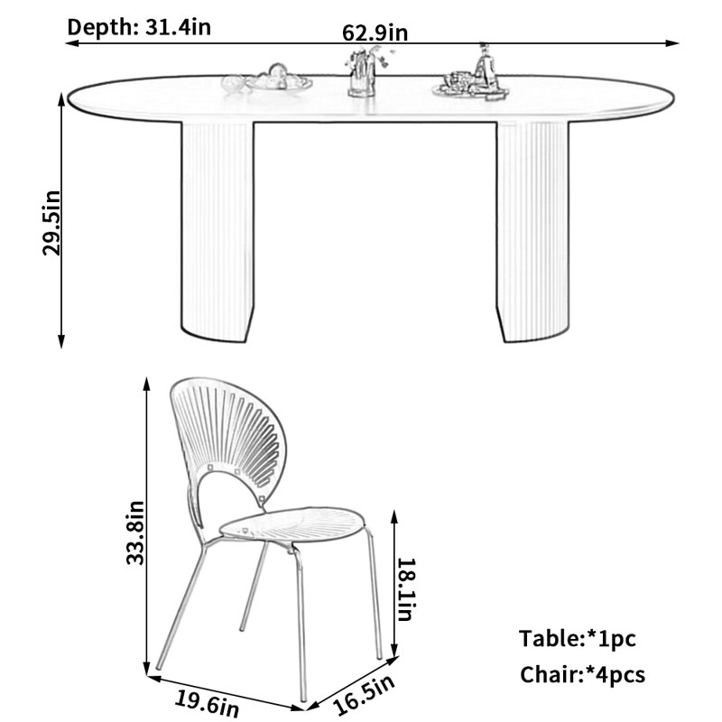 Ensemble de chaises de salle à manger Modern, H 29,5 po x L 62,9 po x l 31,4 po