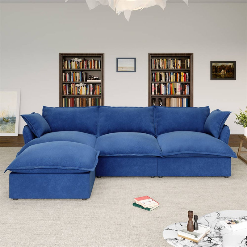 Canapé modulaire 115 po, Velours bleu marine Mahamadou