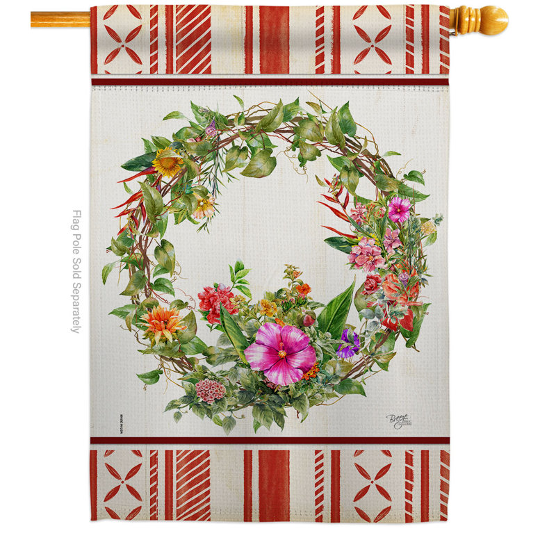 Drapeau de maison 40 po x 28 po Wildflower Wreath