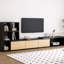 Meuble télé avec tiroirs de rangement supplémentaires, bibliothèque à 3 niveaux pour le salon, téléviseur jusqu'à 110 po, console de divertissement extensible noire avec fentes et organisateurs, espace réglable jusqu'à 110 po,-360289796