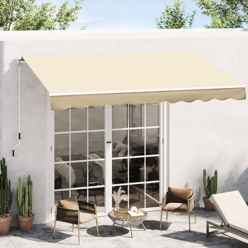 10' X 8' Yard Awning, Beige Sunshade With & Water Resistance, Manual Crank Handle, Aluminum Frame For Deck, Balcony Patio Sun Shelter Balcony,